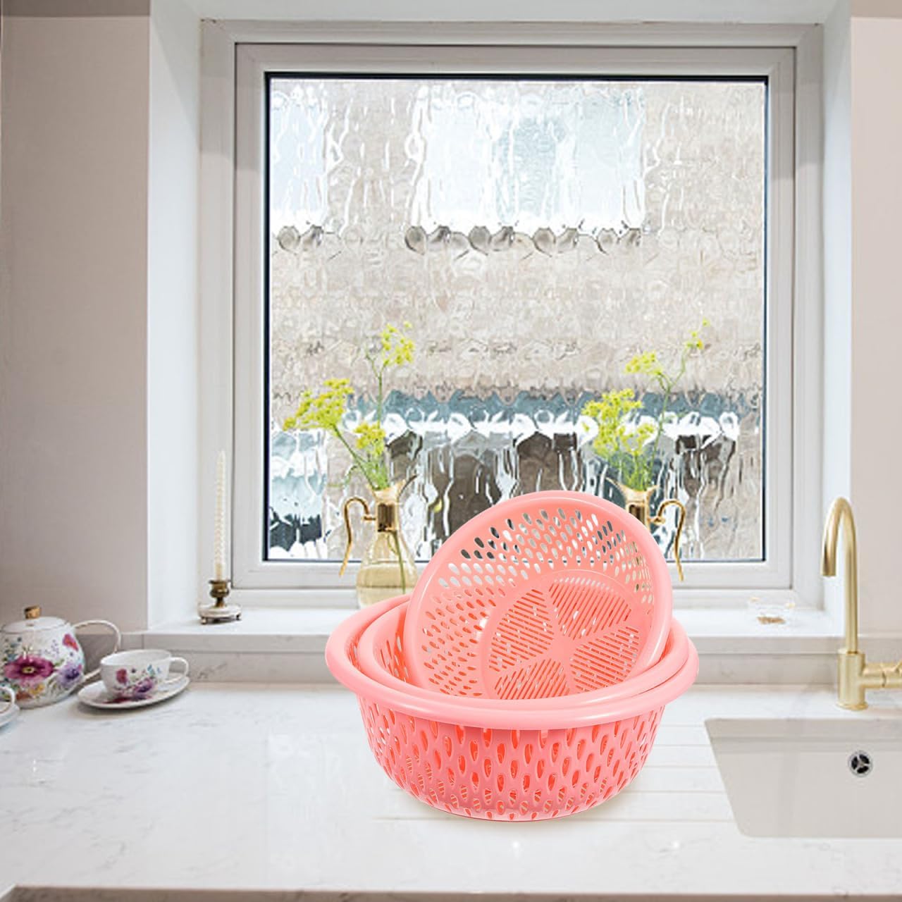 3-piece Sink Colander Strainer Basket Set Draining Basket for Food over Sink Colander Random Color