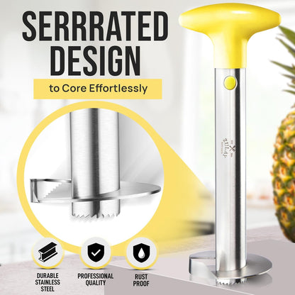 Zulay Kitchen Stainless Steel Pineapple Corer & Slicer – Heavy Duty Pineapple Cutter & Eye Removal Tool – Effortless Core Remover Tool with Sharp Reinforced Blade & Ergonomic Handle - Black
