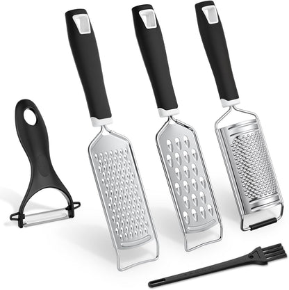5 Pcs Zester Grater Set Cheese Grater with Stainless Steel Blade for Kitchen Tool for Parmesan Cheese, Ginger, Garlic, Nutmeg, Chocolate, Vegetables, Fruits Dishwasher Safe