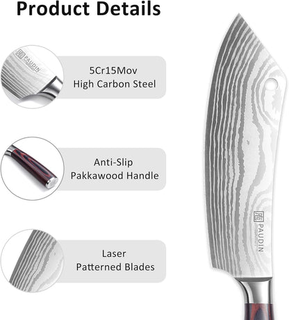 PAUDIN Tomato Knife, 5 inch Serrated Tomato Knives with Sheath, High Carbon Stainless Steel Tomato Slicer Knife for Smooth Cutting Slicing Vegetables and Fruits