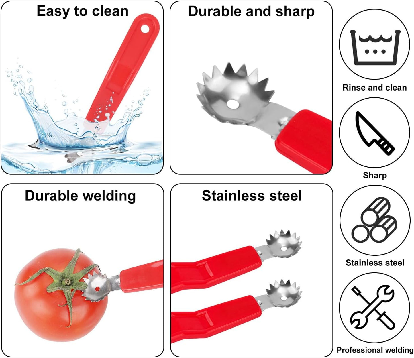 4pcs Tomato Corer Tools, Stainless Steel Strawberry Huller Fruit & Vegetable Stem Remover Practical Kitchen Tool for Dessert & Salad Prep