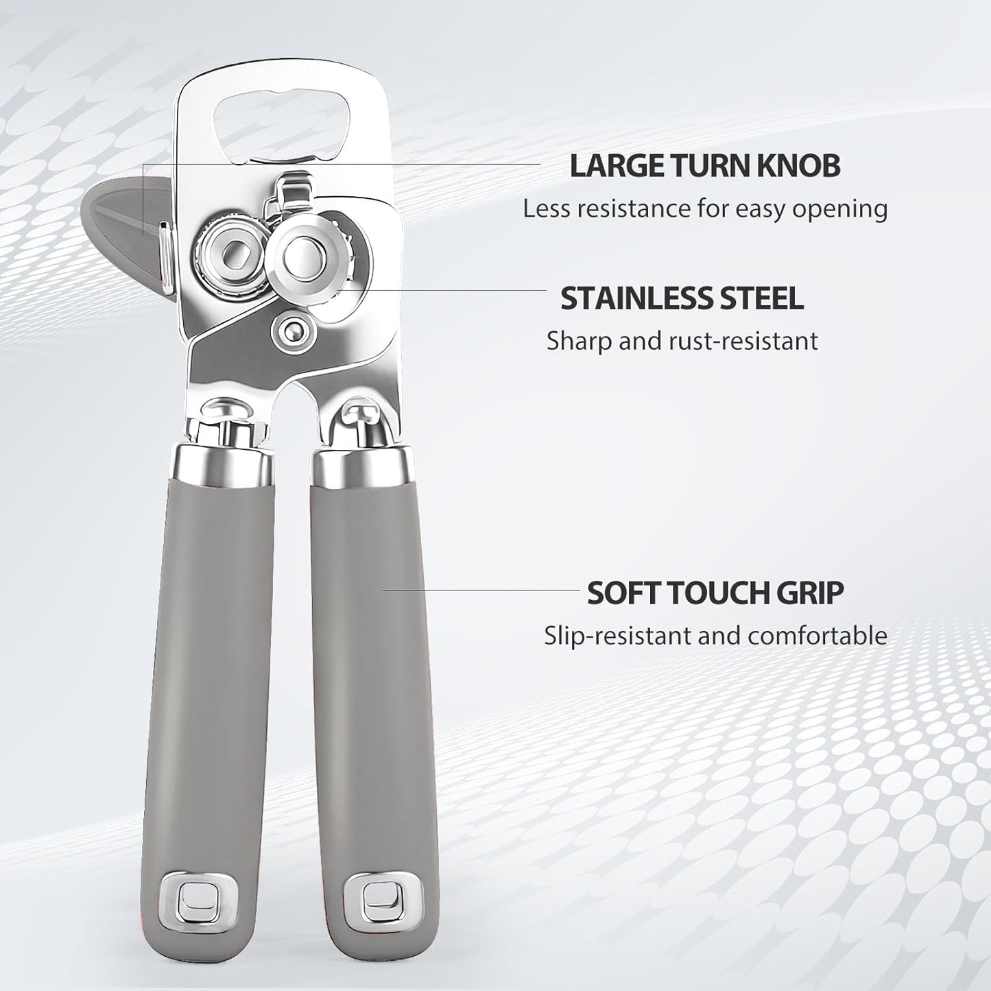 Safring Can Opener Manual, Heavy Duty Stainless Steel Smooth Edge Can Openers With Soft Touch Handle, Oversized Handheld Easy Turn Knob, Multi-Function Bottle Opener, Black