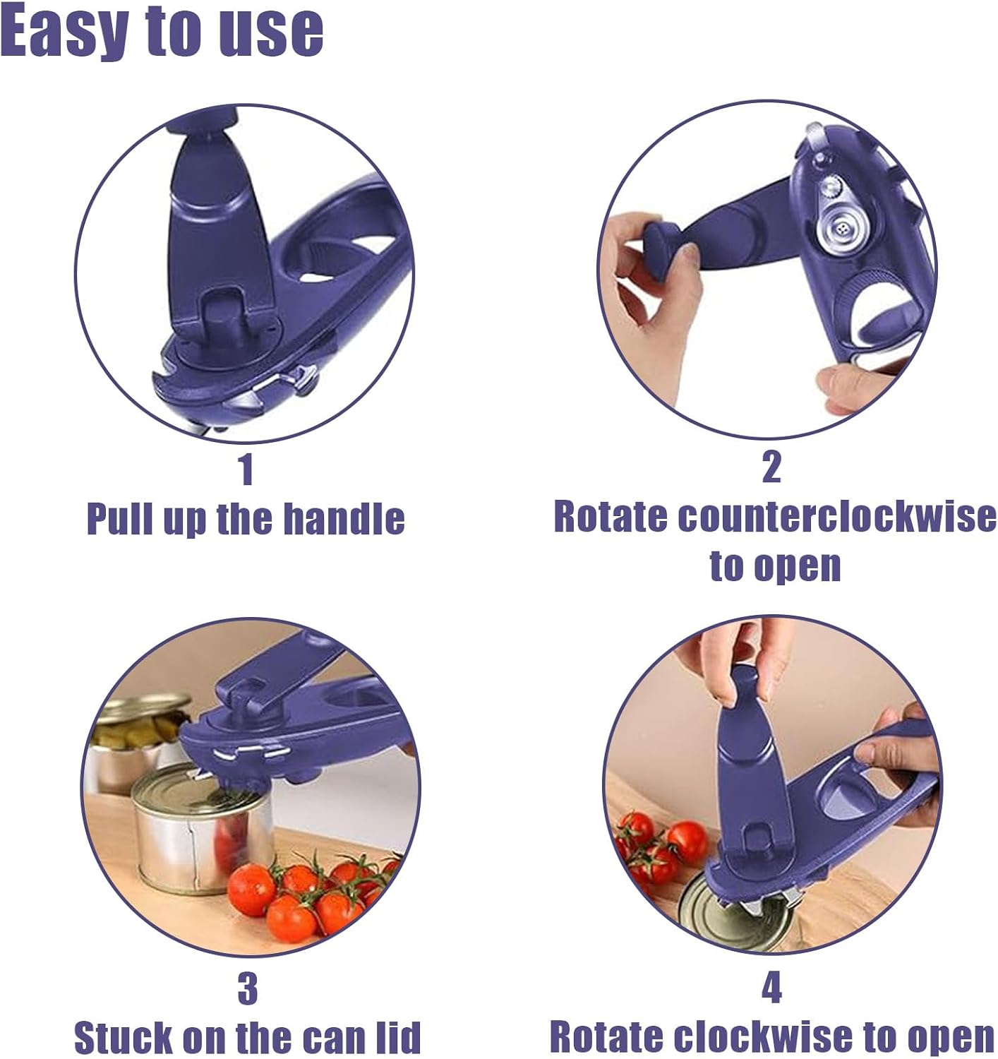 Can Opener 8-in-1 .Multi-functional manual Bottle Opener; hand-cranked Can Opener.Heavy Duty Can Opener Good Grips Anti-slip Hand Grip Stainless Steel and Easy to Use(Blue）