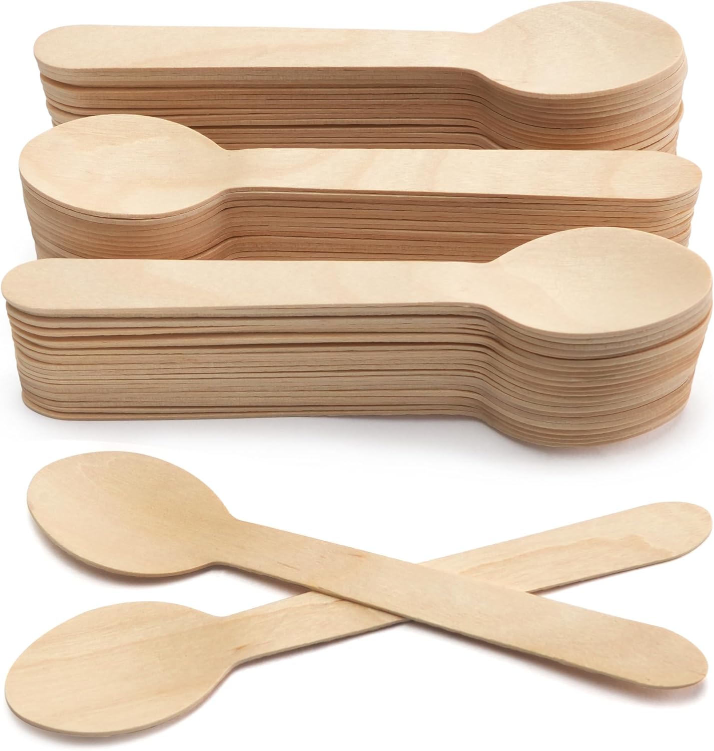 LotFancy Mini Wooden Spoons, Pack of 100, 4 inch Length, Disposable Tasting Sampling Spoons, Biodegradable Compostable Eco-friendly Birchwood Taster Spoons