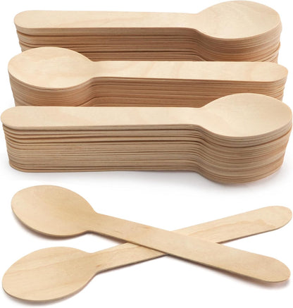 LotFancy Mini Wooden Spoons, Pack of 100, 4 inch Length, Disposable Tasting Sampling Spoons, Biodegradable Compostable Eco-friendly Birchwood Taster Spoons