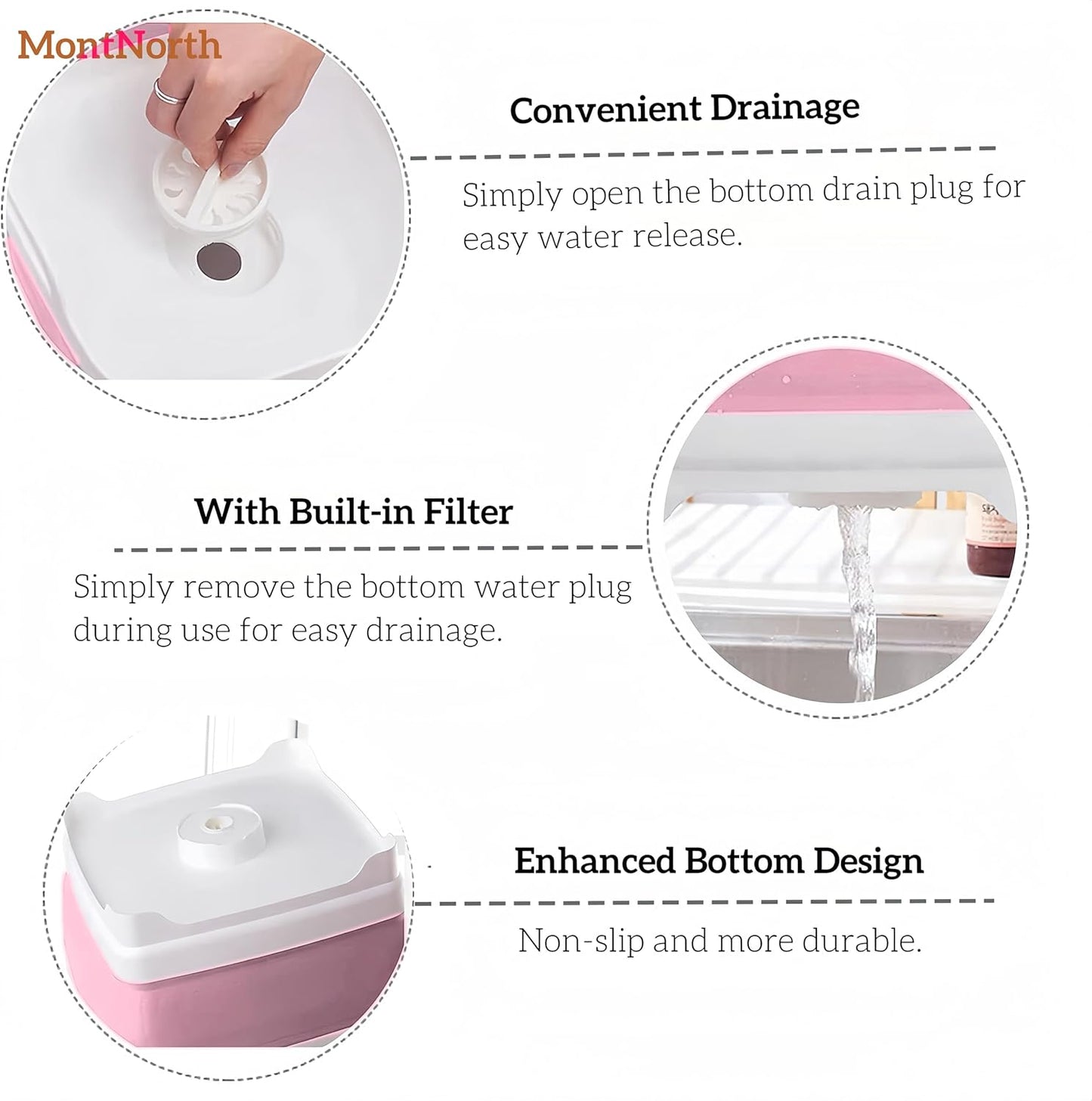 MontNorth Collapsible Wash Basin 9L, Foldable Dish Tub with Drain Plug, Portable Collapsible Dish Basin, Camping Sink for Washing Dishes, Laundry & Kitchen Use,Gray
