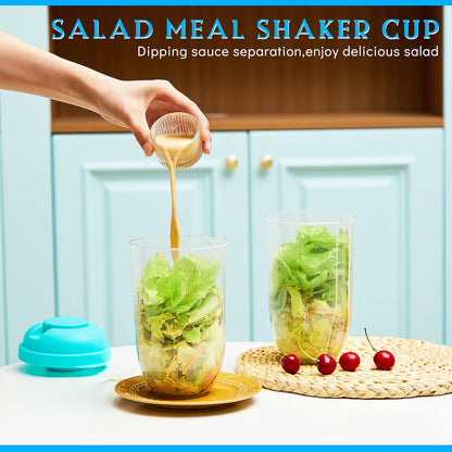 Roshtia 4 Pcs Salad Cup with Lids Fork Sauce Container Salad Shaker Container for Lunch, Keep Fit Food Dressing Cup for Portable Breakfast Meal Vegetable and Fruits