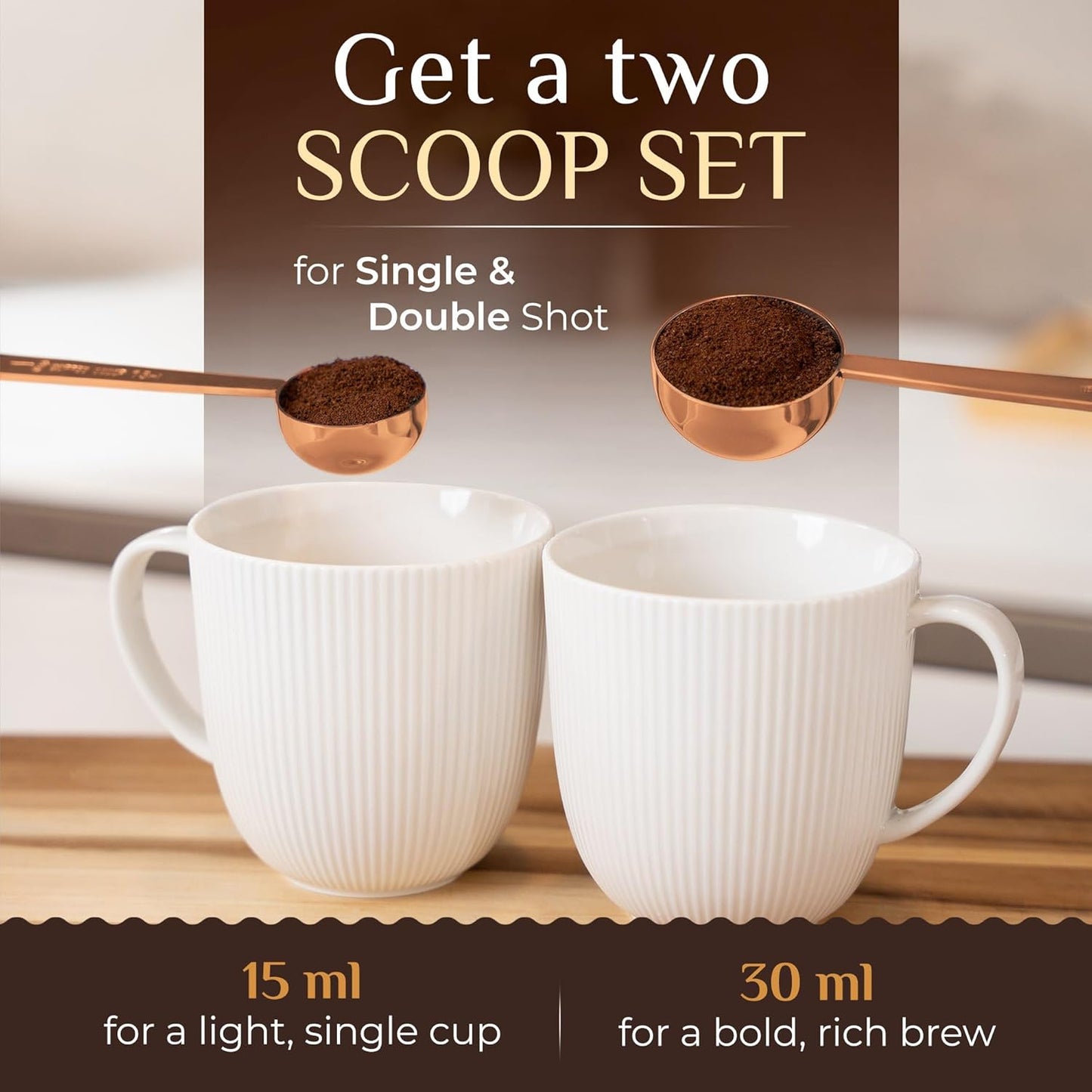 Orblue Premium Coffee Scoop Set - 1 Tbsp (15ml) & 2 Tbsp (30ml) Measuring Tablespoon - Stainless Steel Coffee Measuring Spoon and Scooper with Long Handles - Pack of 2 Black