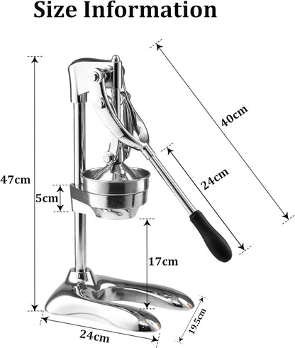 LIU&LIU Citrus Juicer with Lever Press,Hand Press Fruit Juicer with 304 Material Pressure Lid and Filter Screen, Removable and Easy to Clean,Silver