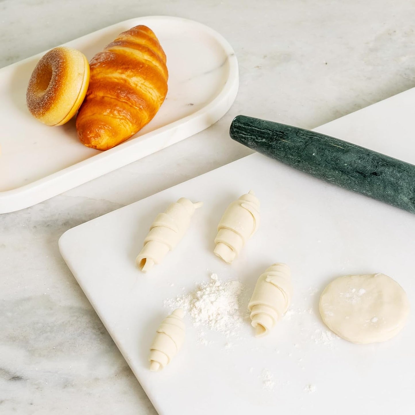 Marble French Rolling Pin for Baking, 12 Inch Non Stick Polished Rolling Pin for Dough, Heavy Dough Roller for Fondant Pizza Pie Crust Cookie Pastry Bread, Kitchen Baking (Indian Green)