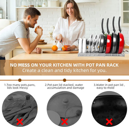 Pot Rack Organizer -Expandable Pot and Pan Organizer for Cabinet,Pot Lid Organizer Holder with 10 Adjustable Compartment for Kitchen Cabinet Cookware Baking Frying Rack,Bronze