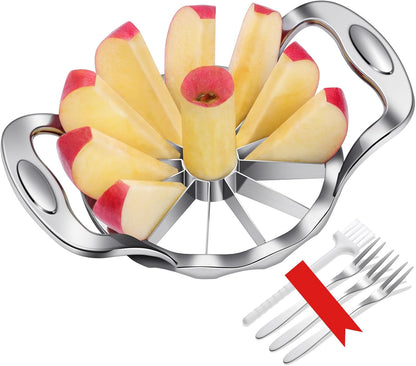 Apple Slicer, AMOHEE 12 Slice Heavy Duty Stainless Steel Apple Slicer and Corer with 3 Forks and a Cleaning Brush