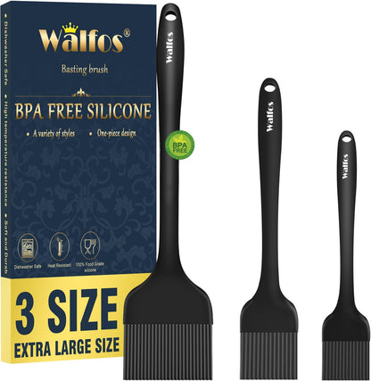Walfos 600°F Heat Resistant Silicone Basting Brushes BPA Free Pastry Brush, Spread Oil Butter Sauce for BBQ Grill Baking Kitchen Cooking, Dishwasher Safe (2 SIZE)