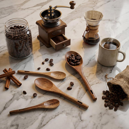 4Pcs Measuring Spoons and Scoops Set, Retro Measuring Scoops Includes 1/4 tsp, 1/2 tsp, 1 tsp & 1 tbsp, Wooden Measuring Spoons for Dry Ingredients Coffee Powder