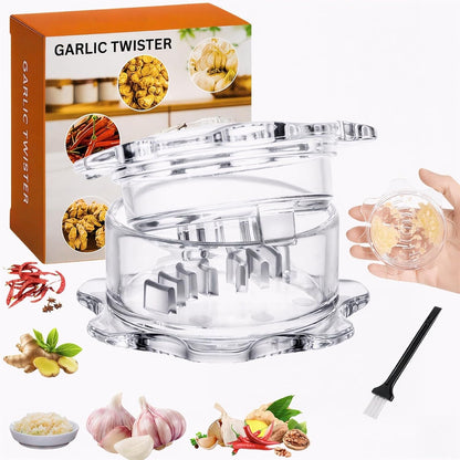 Garlic Twister Kitchen Tool – Manual Garlic Crusher & Ginger Grinder, Nut Chopper, Chili Pepper Mincer, Clear Acrylic Kitchen Utensil for Food Prep – BPA-Free, Easy to Use, Handheld Design