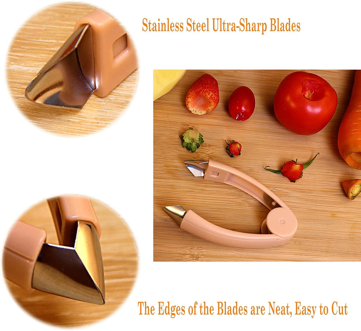 Strawberry Huller Stem Remover Tomato Corer Potato Tweezers Carrot Cutter Pineapple Peeler Clip for Fruit and Vegetable (Orange)