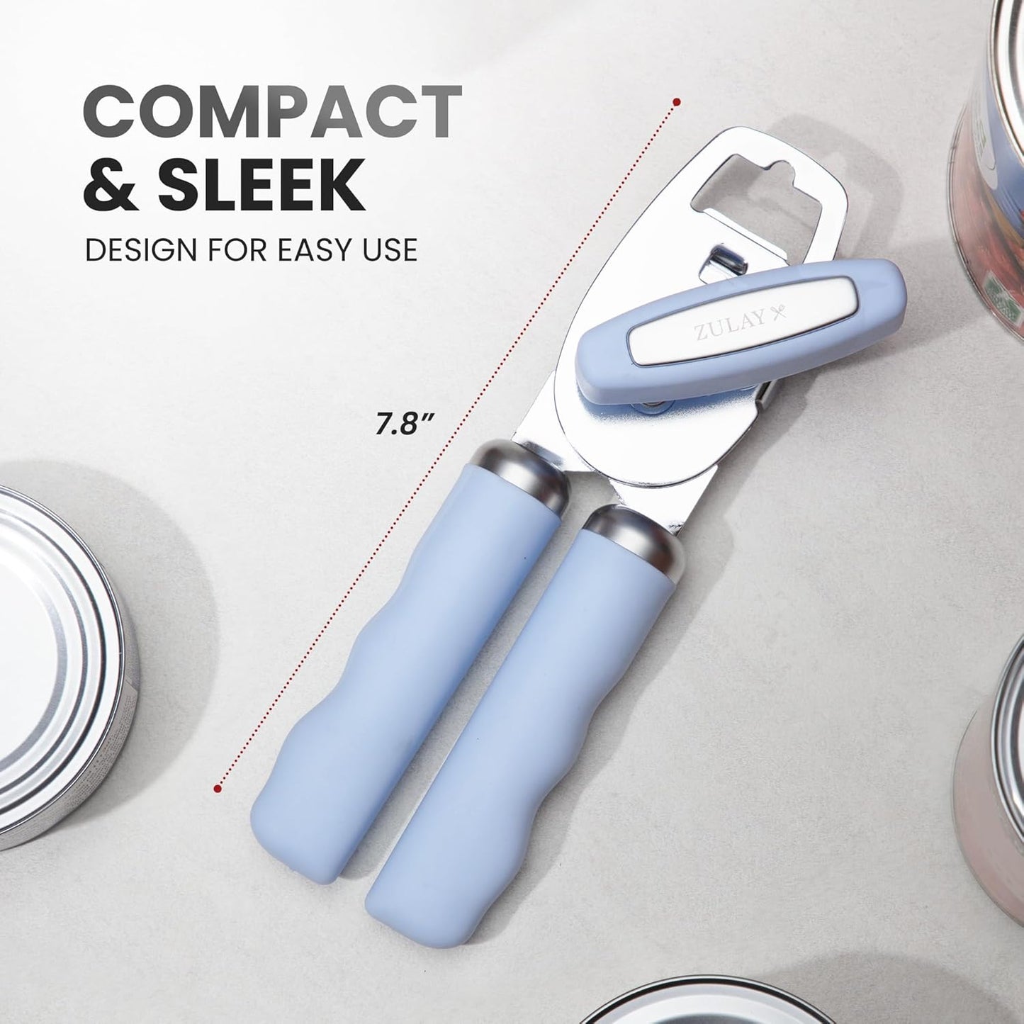Zulay Kitchen Heavy Duty Stainless Steel Can Opener Manual with Bottle Opener - Rust Proof Manual Can Opener With Turn Knob & Comfy Soft Grip Handles - Black - Colors B