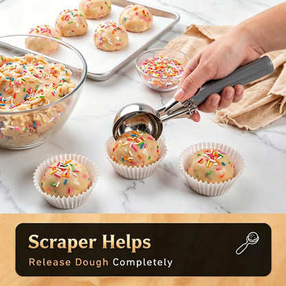 Fayomir 2 oz Scoop, Cookie Scoop for Baking, 2 oz Ice Cream Scoop with Trigger, #16 Disher, Portion Scoop, Blue Handle, Food Scoop for Ice Cream, Muffin, Cupcake Batter, Mashed Potato, Cookie Dough