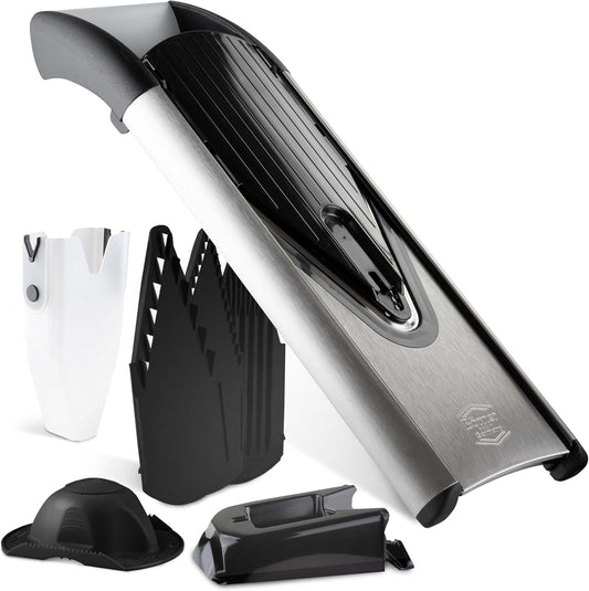 Börner by Reston Lloyd Mandoline Slicer V6 (Starter Set) • Stainless Steel Slicer with V-Blade • Adjustable Kitchen Slicer for Vegetables & Fruits • Various Thicknesses & Grater