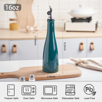 YOLIFE Olive Oil Dispenser Bottle, 20oz Ceramic Oil Dispenser for Kitchen, Oil Bottle with Gravity Spout, Leak Proof EVOO Dispensing Bottle with 2 Spouts and 1 Funnel for Vinegar, Juice(White)