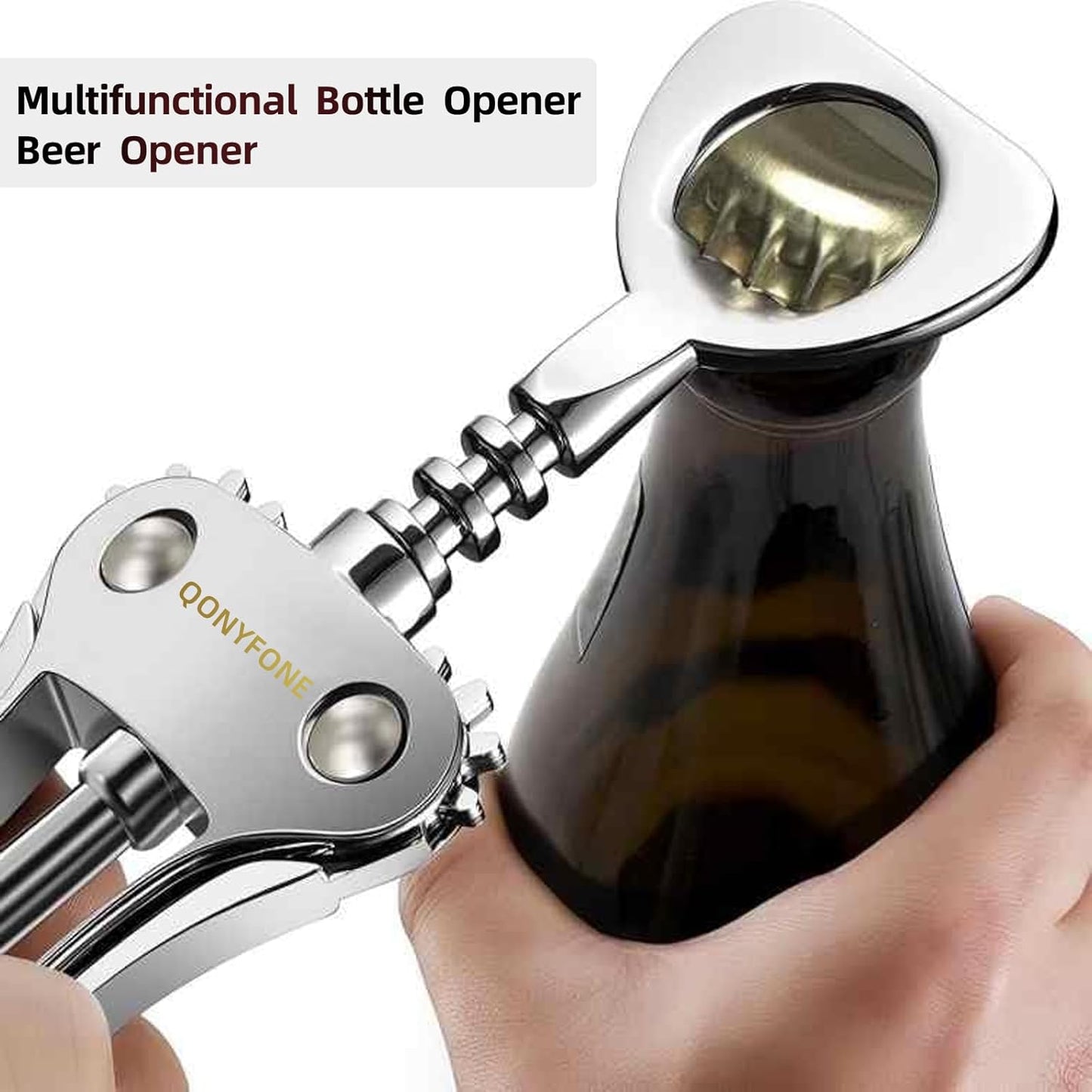 Wing Corkscrew Wine Opener, Premium Zinc Alloy Manual Bottle Opener, Heavy Duty Multifunctional Tool for Kitchen, Bar, Restaurant & Waiters (Silver)