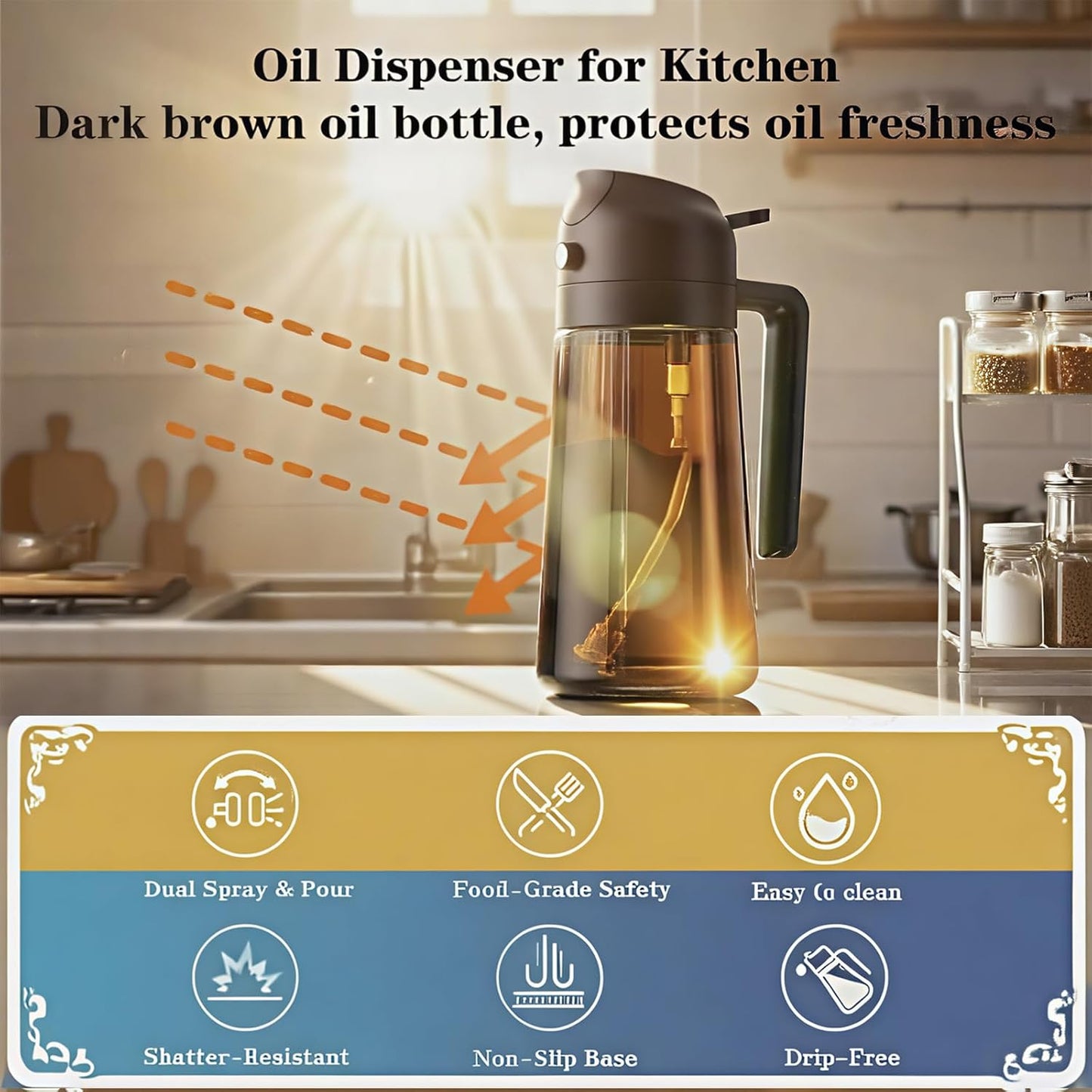 Olive Oil Sprayer for Cooking, 220ml Glass Oil Dispenser for Kitchen Gadgets, Food Grade Premium Spray Bottle, Continuous Spray with Portion Control, for Salad, Frying, BBQ (Black)