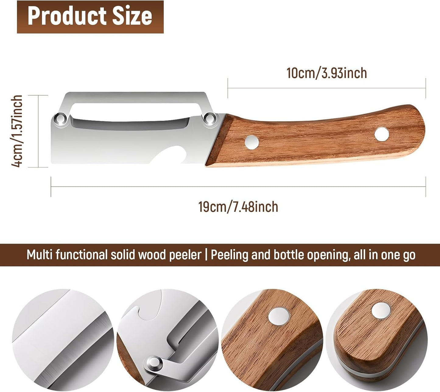 Premium Vegetable Peeler, 2026 New 2 in 1 Multi Functional Vegetable Peeler with Bottle Opener and Wooden Handle Stainless Steel Blade Kitchen Tool(2PCS)