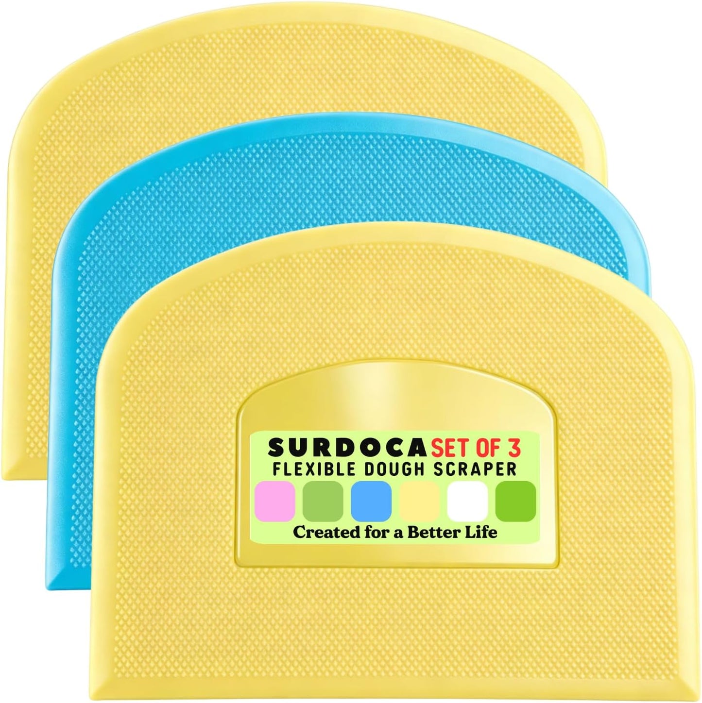 SURDOCA Dough Scraper Bench Scraper - 3P 4.7x3.7" Plastic Flexible Bowl Scraper, Sharp Edge & Angles Cake Scraper. Non-Slip Bakeware Decorating Tools Sculpting & Modeling Tools - Green+White+Green - Colors A