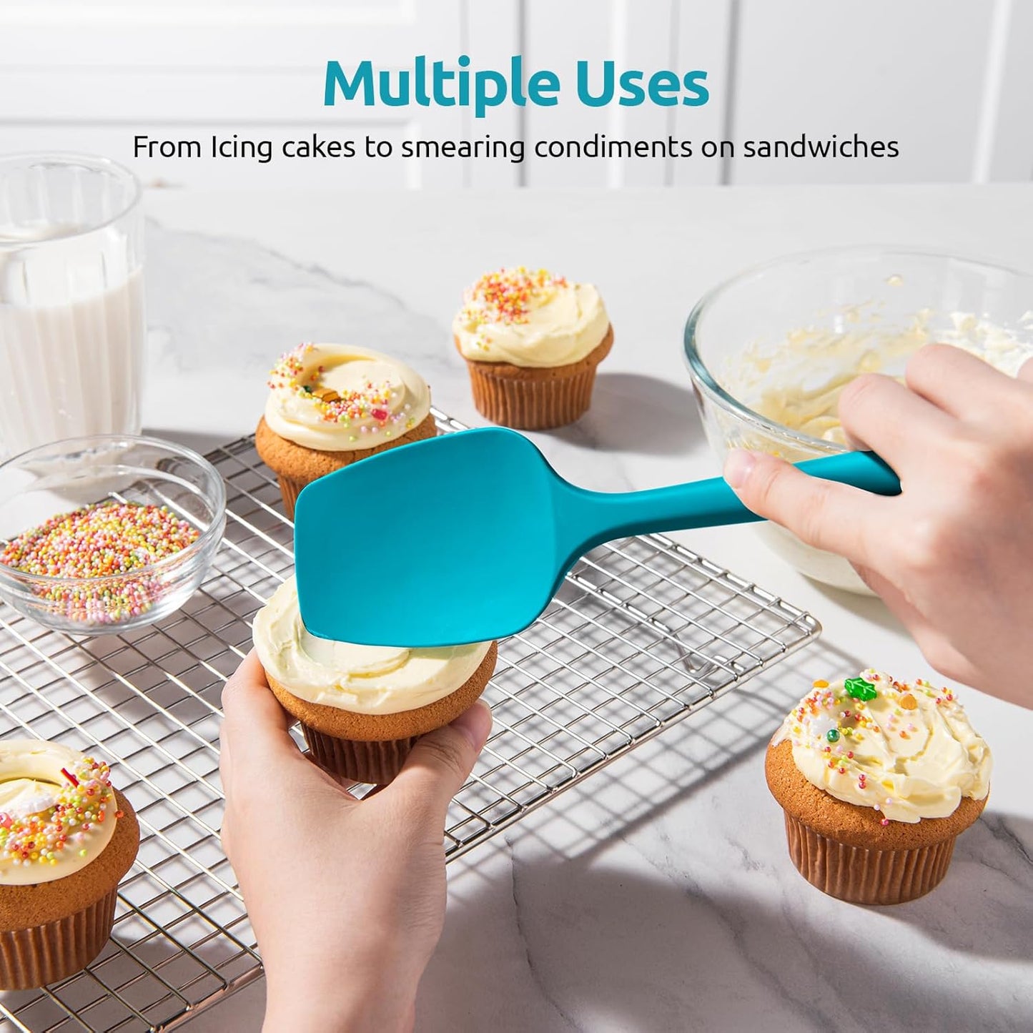 U-Taste Silicone Spoon Spatula Set, 600ºF High Heat Resistant Food Grade Flexible Rubber Scraper, Cooking Mixing Baking Kitchen Utensils Set of 3 (Multicolors)