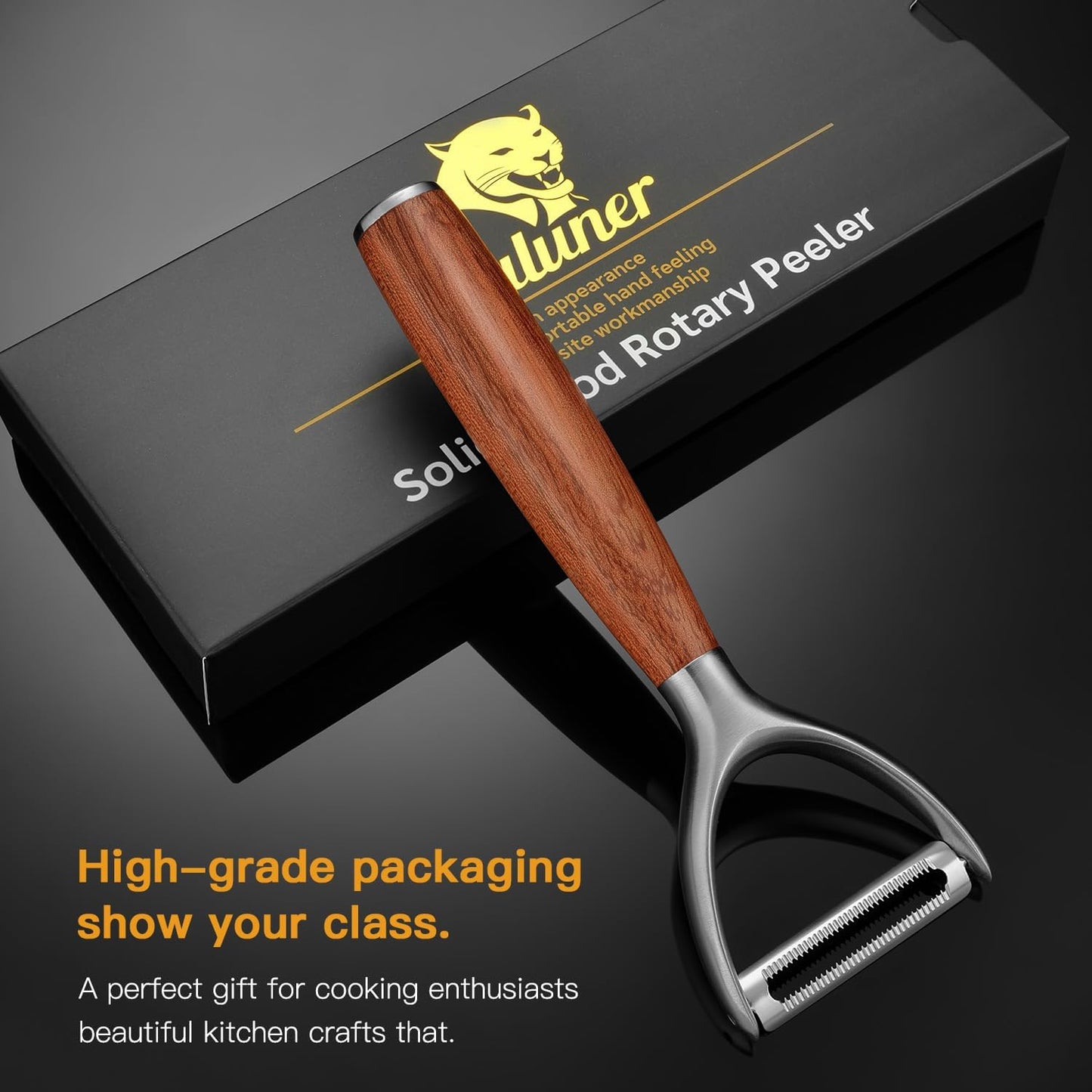 Serrated Blade Premium I Type 304 Stainless Steel Multifunctional Kitchen Peeler Real Wood Handle Ultra Sharp Blade Vegetable Potato Apple（Agarwood）