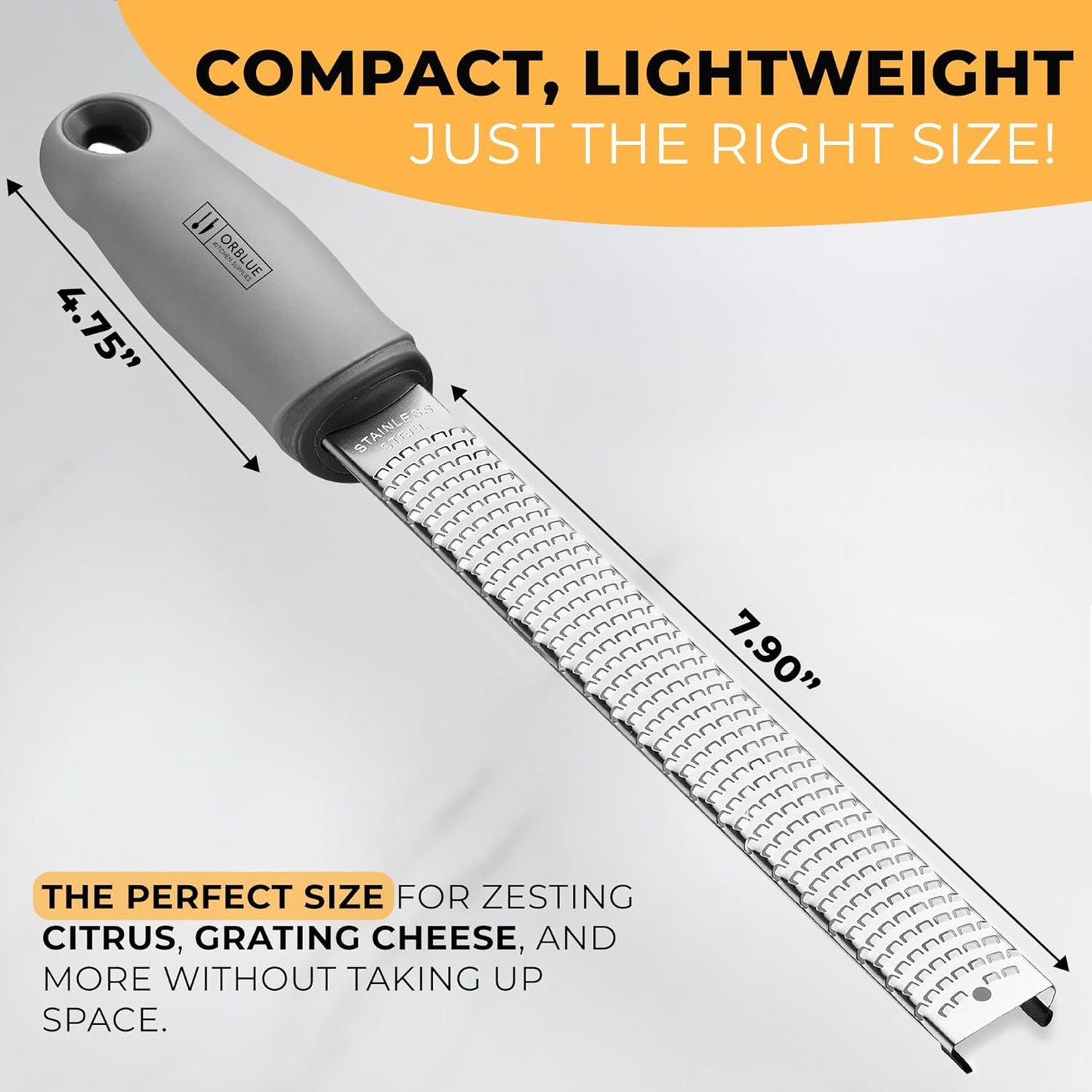 Orblue Lemon Zester & Cheese Grater - Premium Citrus Zester, Kitchen Grater for Parmesan, Chocolate, Fruits, Vegetables, Ginger, Garlic, Nutmeg - Stainless Steel Blades with Protective Cover, Black