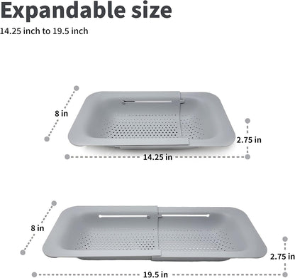 Makerstep Over the Sink Colander Strainer Basket - Expandable, Wash, Drain, and Dry. - New Home Kitchen Essentials, Multifunctional Kitchen Gadgets, Grey 14.25x8