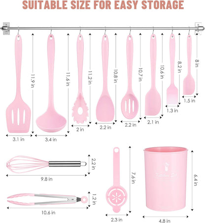Kitchen Utensils Set-12 Pieces Silicone Cooking Utensils Set (Dishwasher Safe) 392°F Heat Resistant Spatula Set,Kitchen Utensil Set for Nonstick Cookware,Best Kitchen Tools with Holder