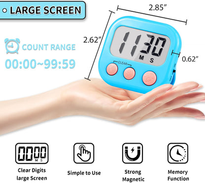 Timer for Kids Teachers Supplies Digital Kitchen Timers for Cooking Large Magnetic Classroom Timer 2Pack-Blue Green