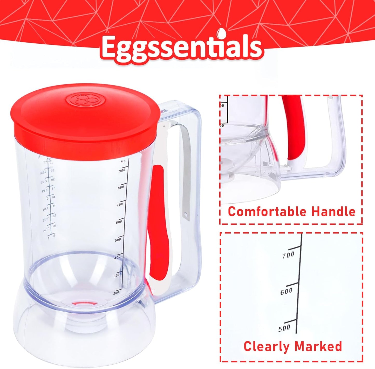 Eggssentials - Pancake Batter Dispenser with 5-Cup Capacity - Waffle Batter Dispenser for Pancakes, Cupcakes & Crepes, Easy-Squeeze Handle, Dishwasher Safe - Black Pancake Dispenser