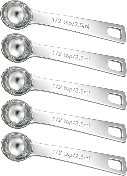 5PCS 1/2tsp(1/6tbsp, 2.5 ml) Measuring Spoon Teaspoons Stainless Steel Measure Spoons for Precise Cooking, Baking and Spices Measurement