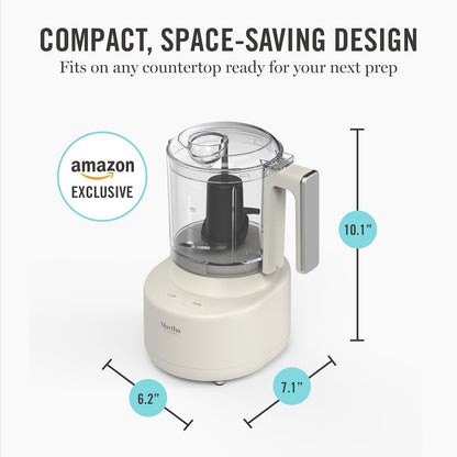 Martha Stewart 3 Cup Electric Food Chopper, Vegetable & Herb Mini Food Processor, 24oz BPA-Free Bowl, Stainless Steel Blades, Pour Spout, Dicing, Mincing, Chop & Puree, Dishwasher Safe, Sky