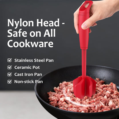 Ourokhome Meat Chopper and Potato Masher, Heat Resistant Nylon Ground Beef Smasher for Hamburger, 5 Curved Blades Nonstick Mixer & Stirrer, Practical Kitchen Gadgets, Black