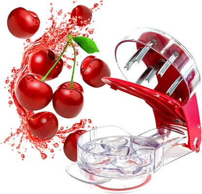 Cherry Pitter, Multi Cherry Stoner, Stainless Steel Multiple Cherry Stone Remover Tool, Cherry Seed Remover, Cherry Stone Seed Removal Core Easy Squeeze with Grip 6 Cherries Red