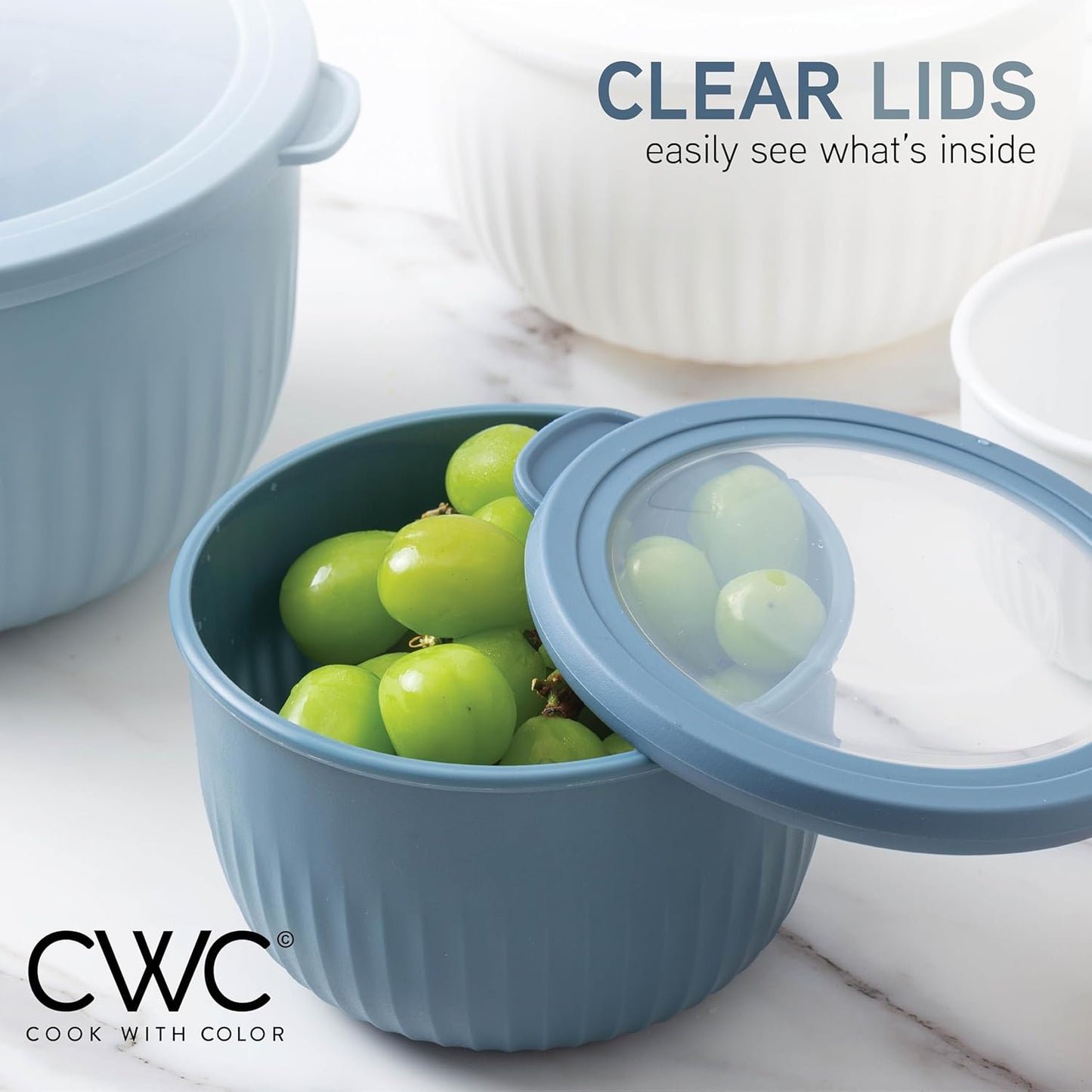 COOK WITH COLOR Prep Bowls with Lids- Wide and Deep Nesting Plastic Small Mixing Bowl Set with Lids, 8 Piece Set - Wide Bowls, Blue