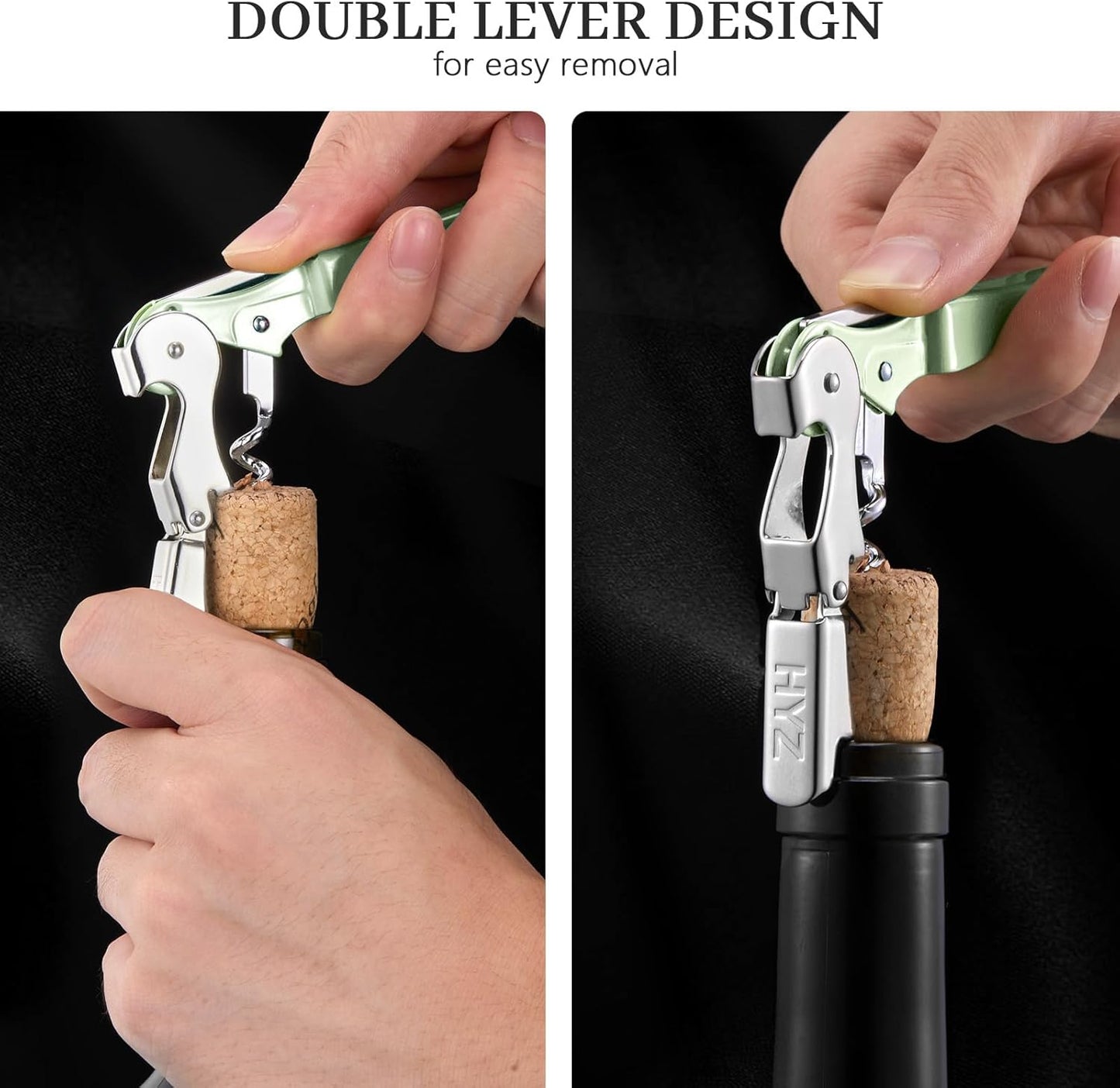 HYZ 2-Pack Wine Opener Waiter Corkscrew, Professional Wine Key for Servers, Bartender, with Foil Cutter, Manual Wine Bottle Opener Double Hinged (Black)