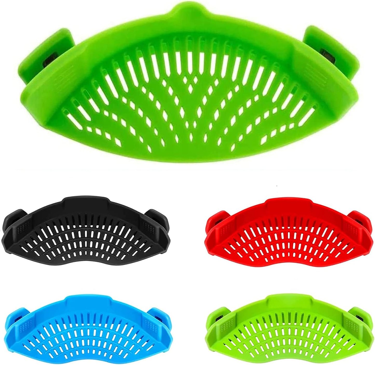 Snap Strainer, Clip on Strainer for Pots Pans, Hands-free Clip-on Heat Resistant Silicone Colander Pour Spout for Pasta Vegetable Noodles, Colander and Sieve Snaps On Pots Bowls Pans