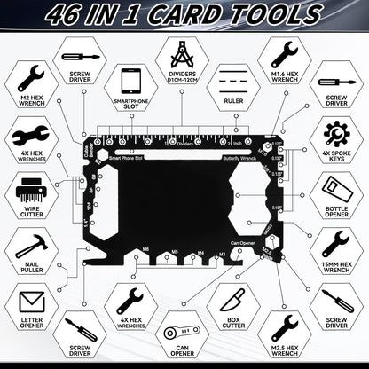 Cholemy 24 Pcs Credit Card Wallet Multitool 46 in 1 Metal Stainless Steel Survival Pocket Tool Bottle Opener Multipurpose Bulk for Husband Dad Men Christmas Birthday Gift, Black