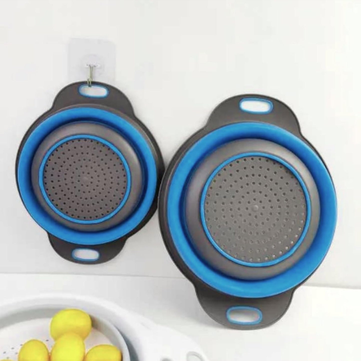 Green Kitchen Strainer Colander Set - 2 PCS Multifunctional Colander Silicone Food Strainers for Kitchen for Pasta and Spaghetti Collapsible with Plastic Handles