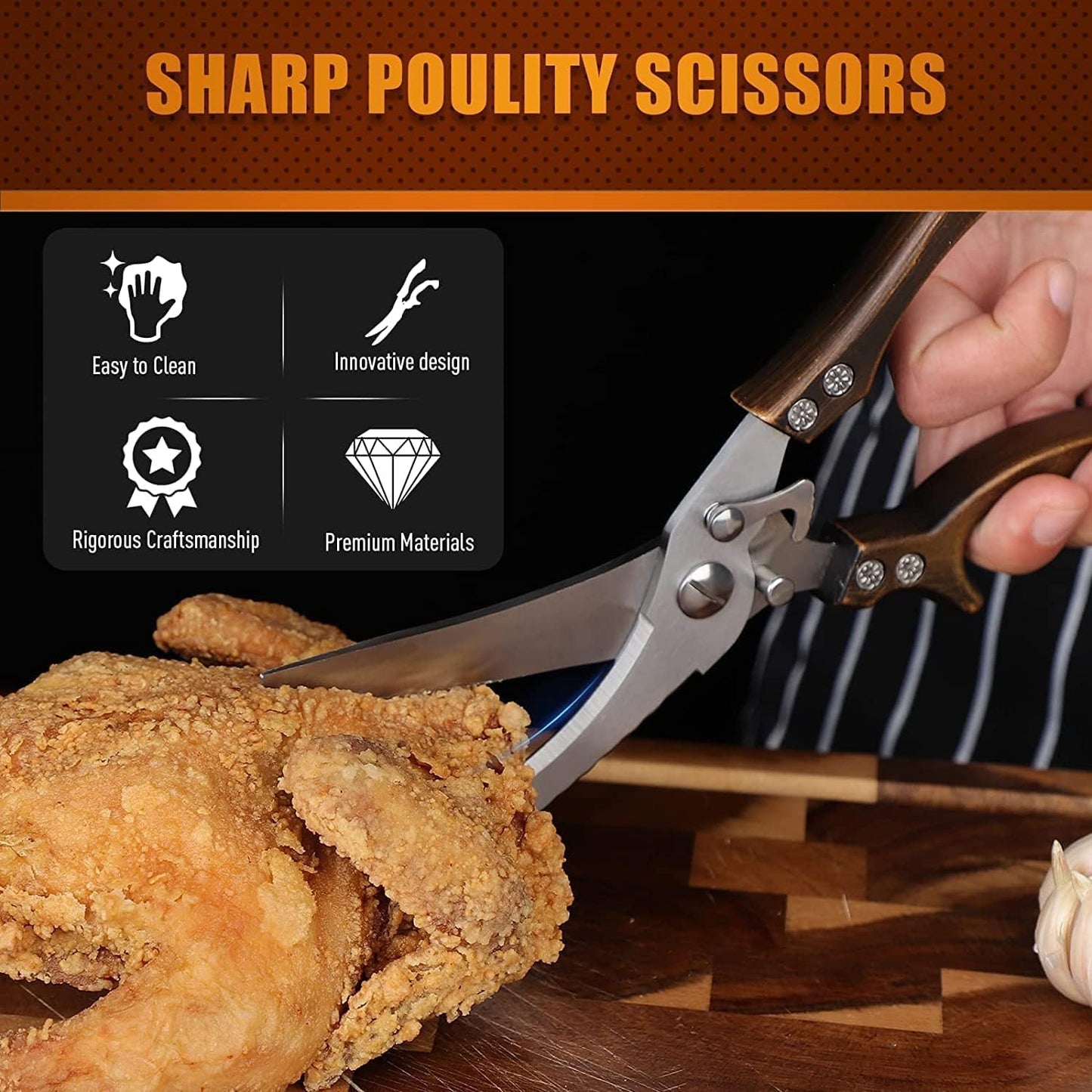Dream Reach Poultry Shears, Heavy Duty Kitchen Shears with Serrated Edge, No Rust Spring Loaded, Multipurpose Stainless Steel Kitchen Scissors for Chicken, Bone, Meat, Turkey, Fish Thanksgiving Gifts