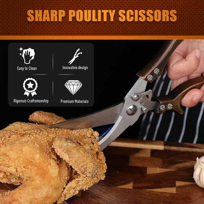 Dream Reach Poultry Shears, Heavy Duty Kitchen Shears with Serrated Edge, No Rust Spring Loaded, Multipurpose Stainless Steel Kitchen Scissors for Chicken, Bone, Meat, Turkey, Fish Thanksgiving Gifts
