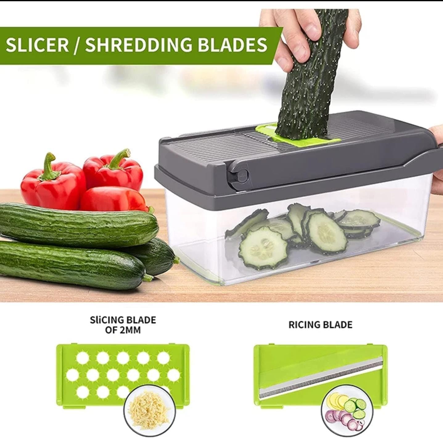 16 in 1 Vegetable Chopper with Container, Multifunctional Veggie Chopper and Mandoline Slicer, Food Chopper with Container, Onion Cutter, Vegetable Dicer and Slicer Kitchen Tool for Easy Meal Prep
