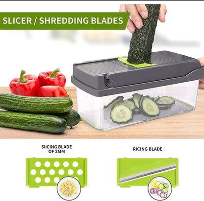 16 in 1 Vegetable Chopper with Container, Multifunctional Veggie Chopper and Mandoline Slicer, Food Chopper with Container, Onion Cutter, Vegetable Dicer and Slicer Kitchen Tool for Easy Meal Prep