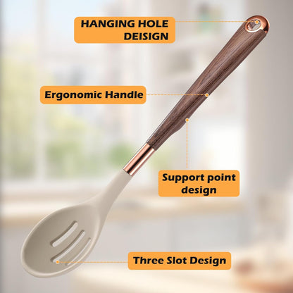 MANJIA Silicone Spatulas Set, Nonstick Silicone Spoon & Turner Spatula Set, Serving Spoon kitchen Spatula for Cooking Fish, Eggs,Flipper, Cooking Utensils Set 2pcs (white-spoons)