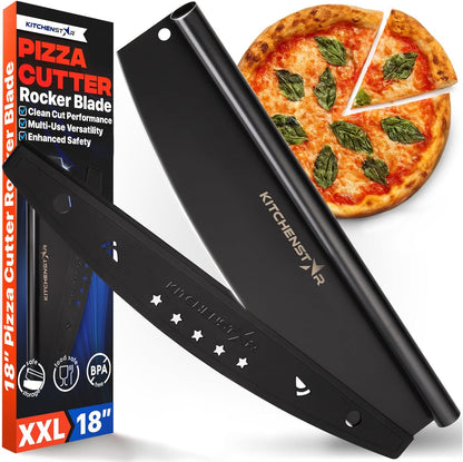 KitchenStar 14-Inch Pizza Cutter Rocker Blade - Sharp Stainless Steel Slicer Knife, Protective Cover, Dishwasher Safe, Large - Professional Pizza Oven Accessories